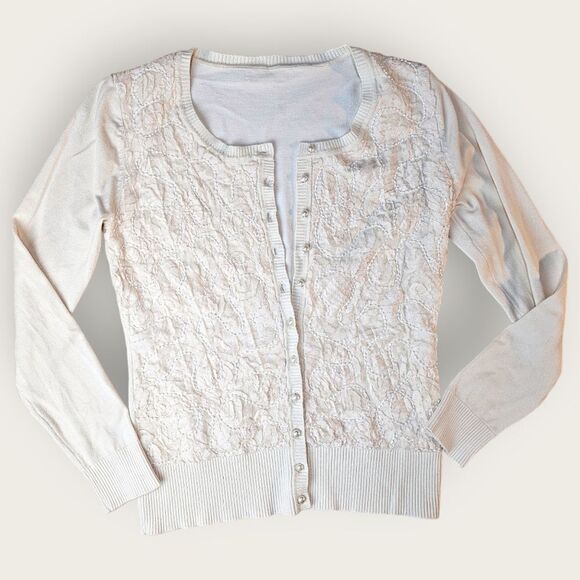 Leo Guy Creamy Ivory Beaded Embroidered Cardigan Tank Set Size 2 - Picture 9 of 16